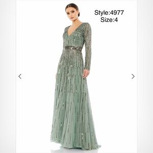 Sequined v neck long sleeve A-line gown